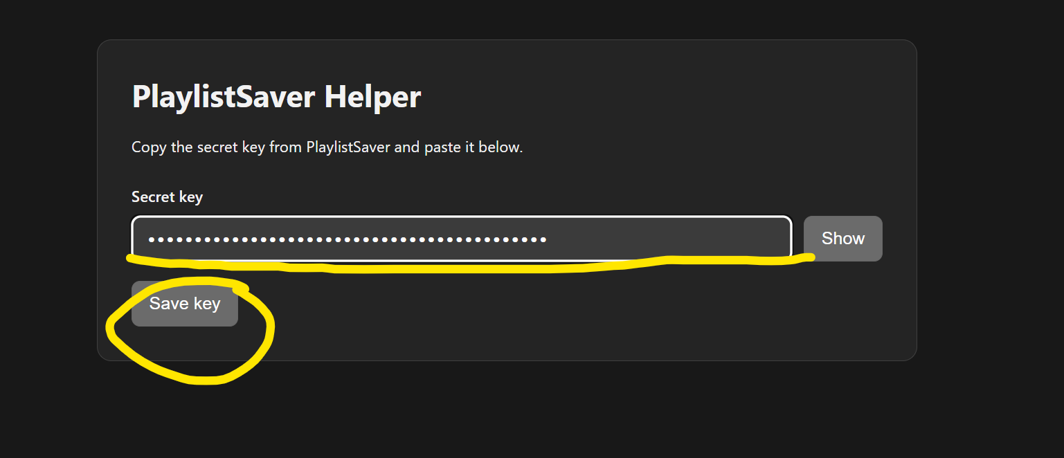 Paste the secret key to the helper page. And press "Save key"